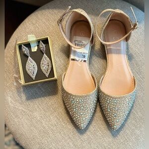 FREE rhinestone earrings with purchase of shoes, sz 5 rhinestone ballet flats